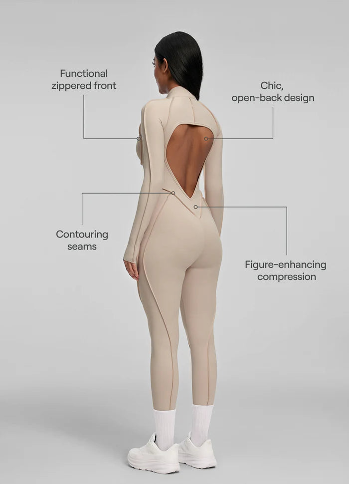 Open-Back Catsuit Beige